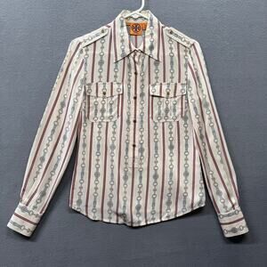 Tory Burch Logo Chain Silk 1/2 Button Down Long Sleeve Top Womens 4 Old Money